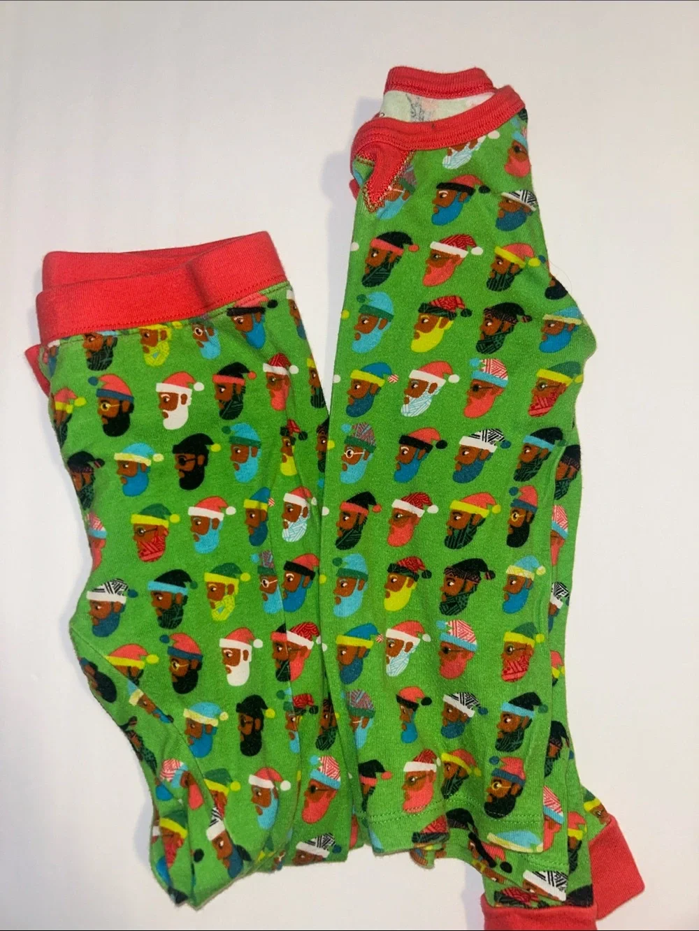 Kids Green Holiday Character Pajama Set with Red Trim